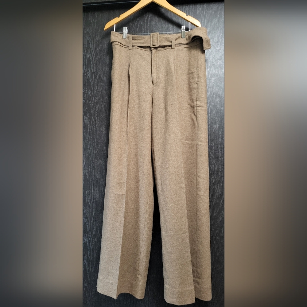 Banana Republic Stylish Tan Wide-Leg Trousers Wool Fully Lined With Belt Pants